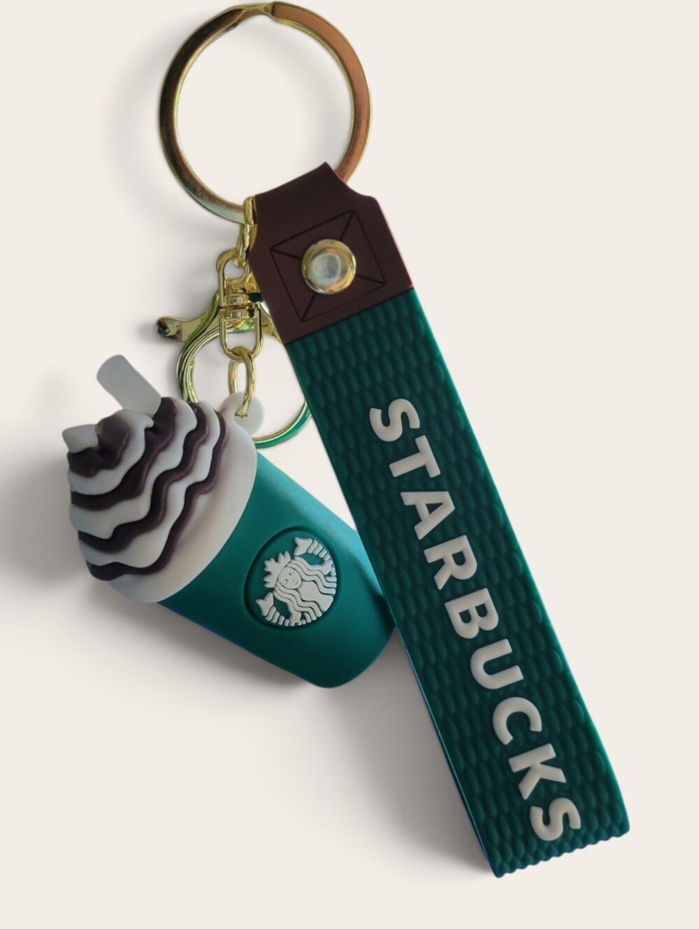 Starbucks Teal Cup Charm Key & Card Holder with Brown Accent